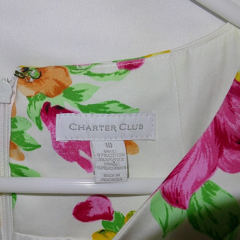 Charter Club Floral Print Dress‎ Sleeveless Sheath Belted Yellow Pink Size 10 - Picture 3 of 3